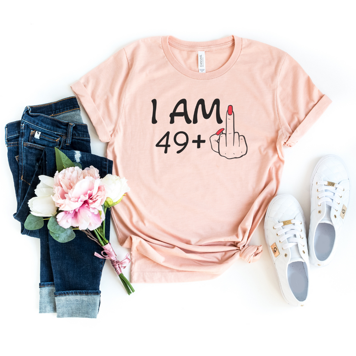 Shirts & Tops-I'M 49 + 1 - Custom Birthday T-Shirt (ANY AGE)-S-Heather Peach-Jack N Roy