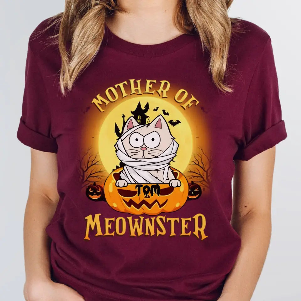 T-Shirt-Mother of Meownsters - Personalized T-Shirt | Halloween-Unisex T-Shirt-Maroon-JackNRoy