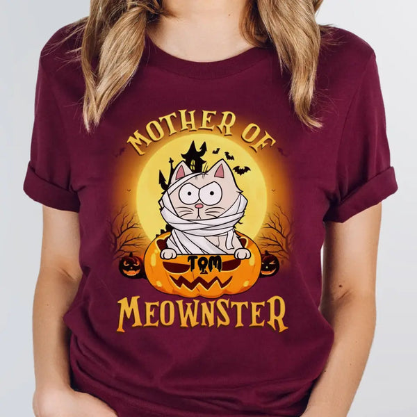 T-Shirt-Mother of Meownsters - Personalized T-Shirt | Halloween-Unisex T-Shirt-Maroon-JackNRoy