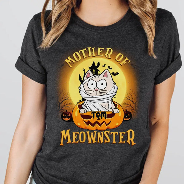 T-Shirt-Mother of Meownsters - Personalized T-Shirt | Halloween-Unisex T-Shirt-Dark Grey Heather-JackNRoy