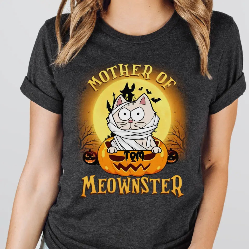 T-Shirts & Tops-Mother of Meownsters - Personalized T-Shirt | Halloween-Unisex T-Shirt-Dark Grey Heather-JackNRoy