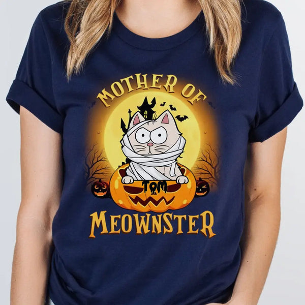 T-Shirt-Mother of Meownsters - Personalized T-Shirt | Halloween-Unisex T-Shirt-Navy-JackNRoy
