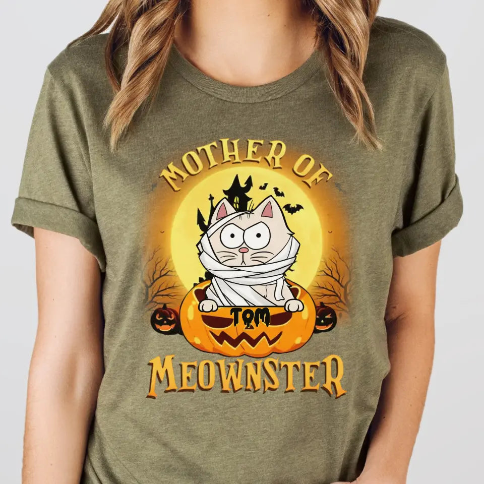 T-Shirt-Mother of Meownsters - Personalized T-Shirt | Halloween-Unisex T-Shirt-Heather Olive-JackNRoy