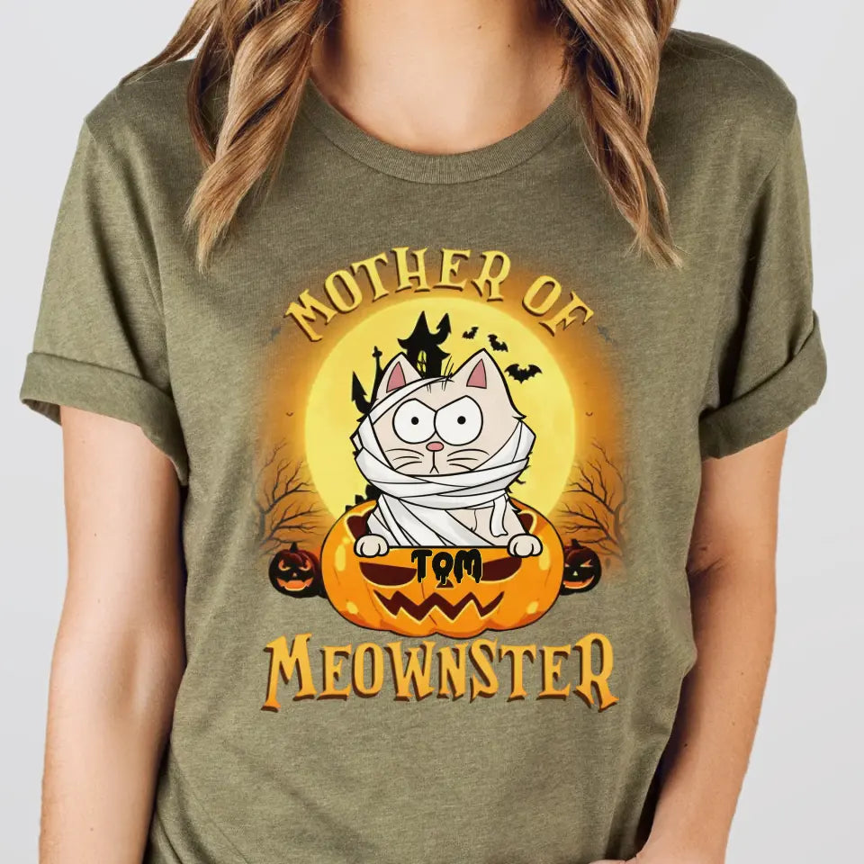 T-Shirts & Tops-Mother of Meownsters - Personalized T-Shirt | Halloween-Unisex T-Shirt-Heather Olive-JackNRoy