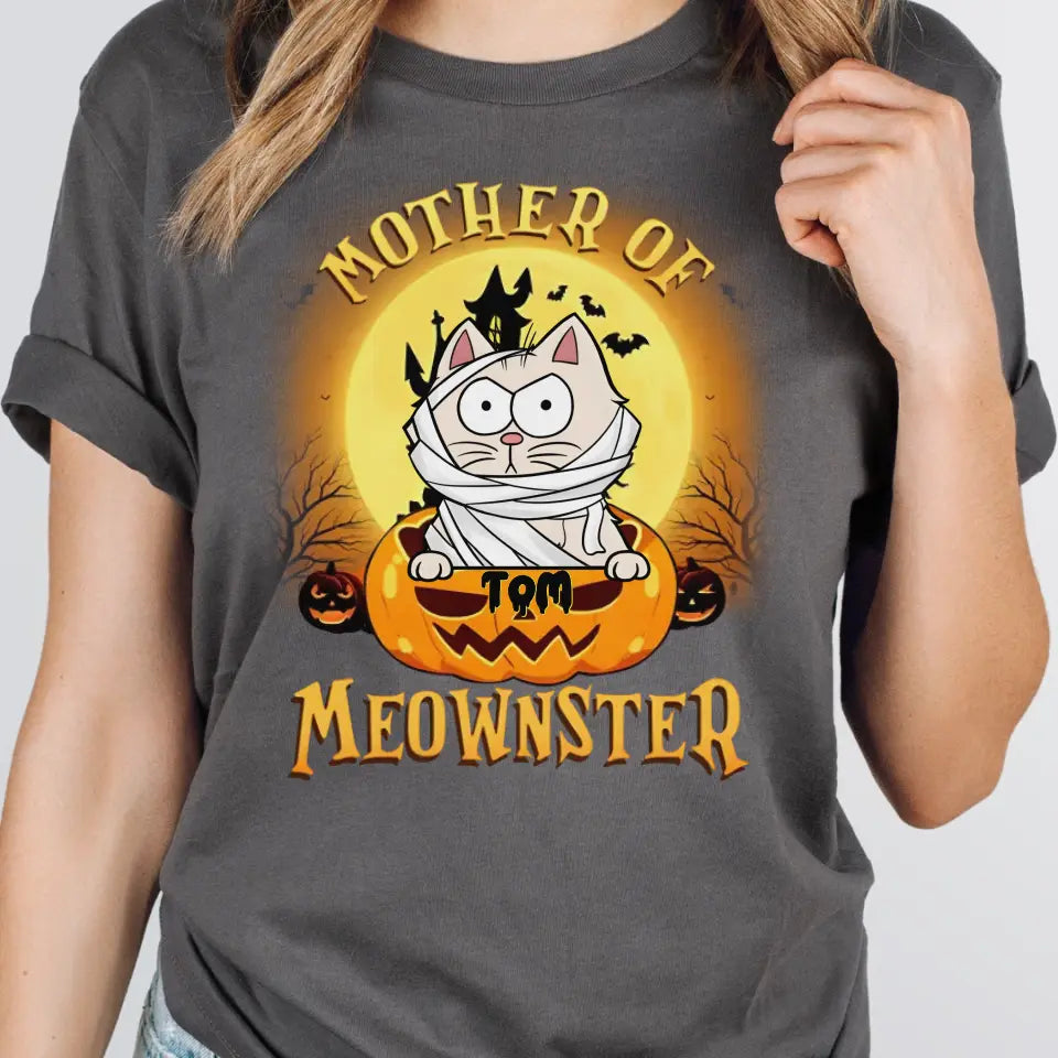 T-Shirts & Tops-Mother of Meownsters - Personalized T-Shirt | Halloween-Unisex T-Shirt-Asphalt-JackNRoy