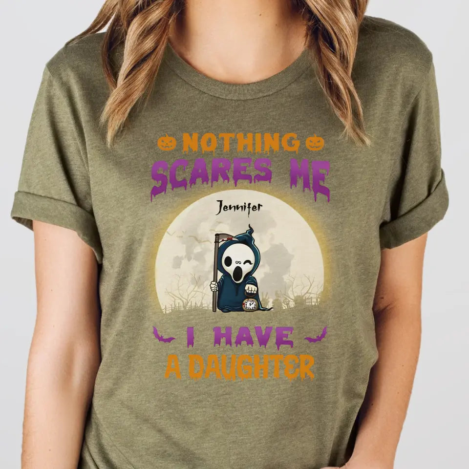 Shirts & Tops-Nothing Scares Me - Personalized T-Shirt | Halloween Gift-Unisex T-Shirt-Heather Olive-JackNRoy