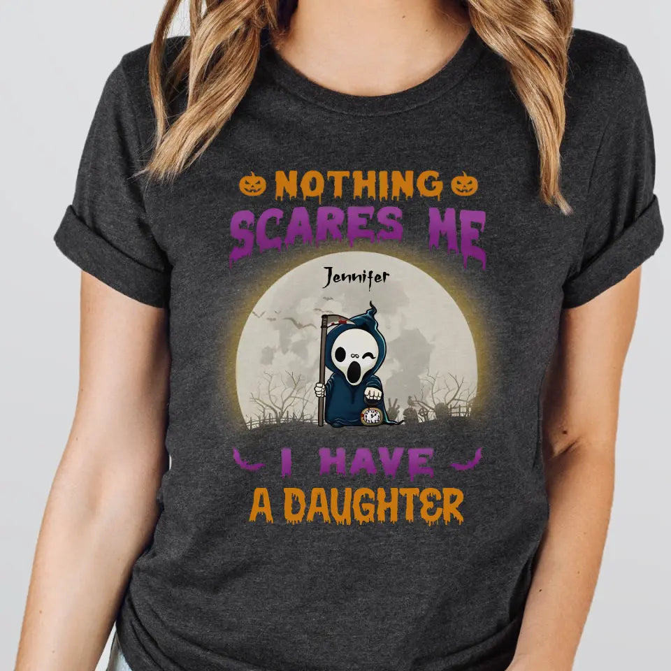 Shirts & Tops-Nothing Scares Me - Personalized T-Shirt | Halloween Gift-Unisex T-Shirt-Dark Grey Heather-JackNRoy