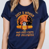 T-Shirt-Woman & Cats - Personalized T-Shirt | Halloween Gift-Unisex T-Shirt-Navy-JackNRoy