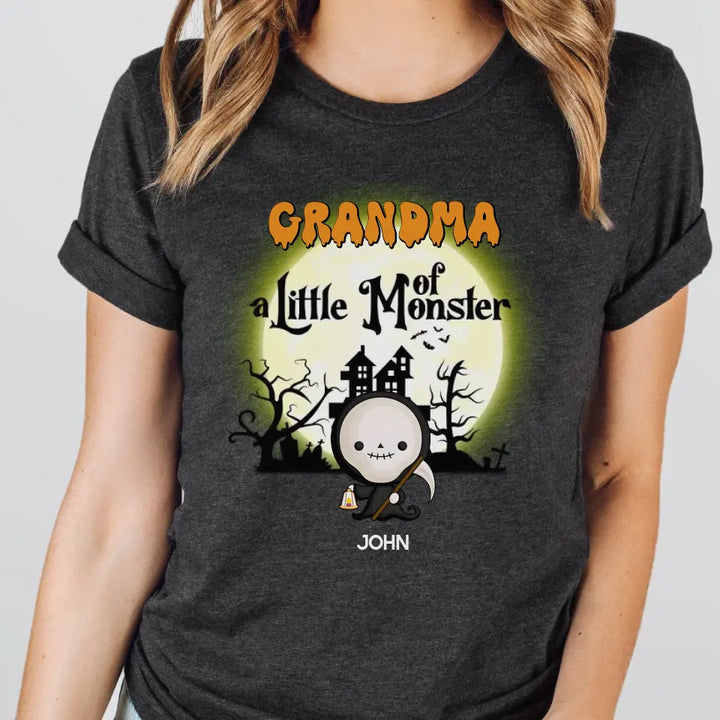 Shirts & Tops-Grandma & Little Monsters - Personalized T-Shirt | Halloween Gift-Unisex T-Shirt-Dark Grey Heather-JackNRoy