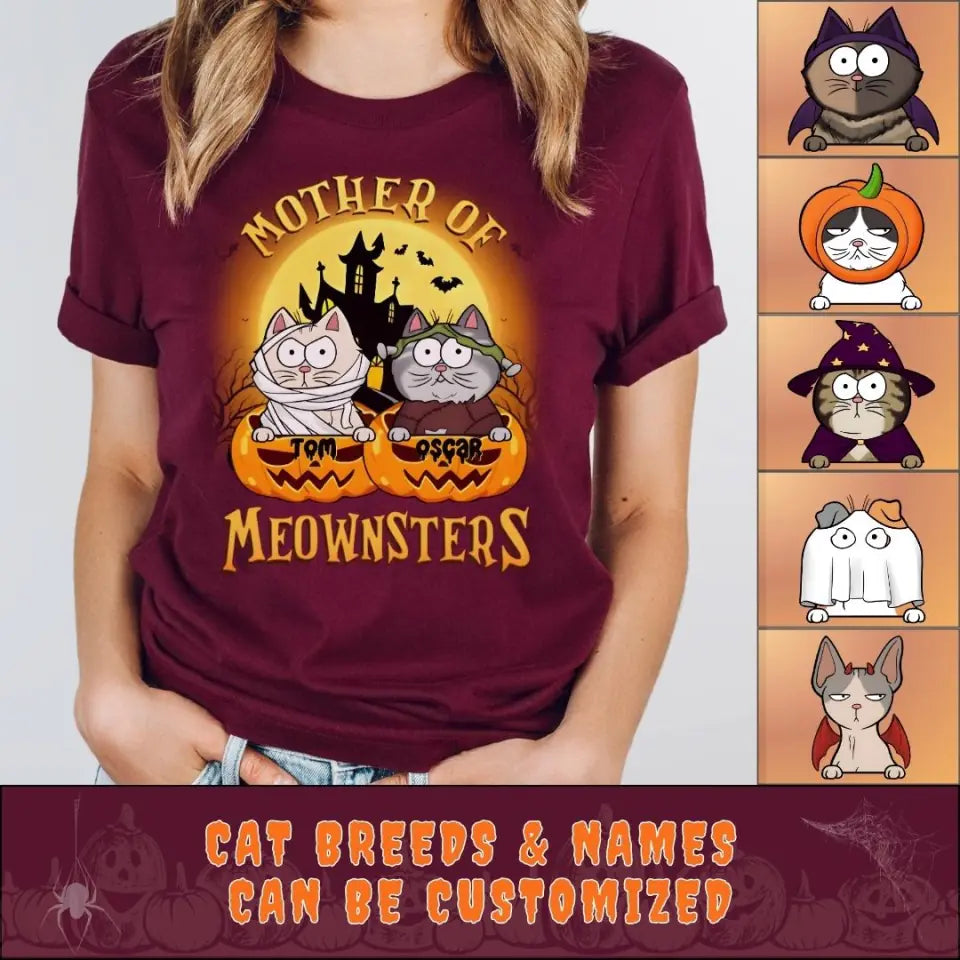 T-Shirts & Tops-Mother of Meownsters - Personalized T-Shirt | Halloween-JackNRoy