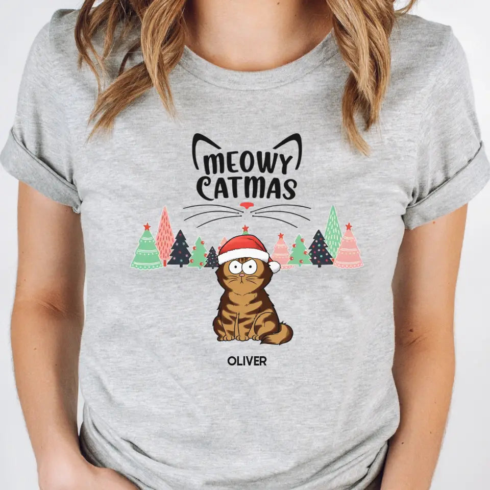 Shirts & Tops-Meowy Catmas! Personalized Unisex T-Shirt for Cat Lovers | Christmas T-Shirt-Unisex T-Shirt-Athletic Heather-JackNRoy