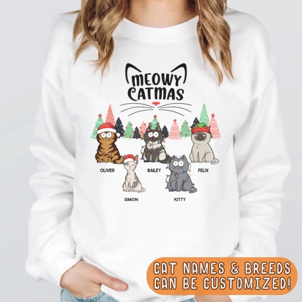 Shirts & Tops-Meowy Catmas! Personalized Unisex Sweatshirt for Cat Lovers | Christmas Sweatshirt-JackNRoy