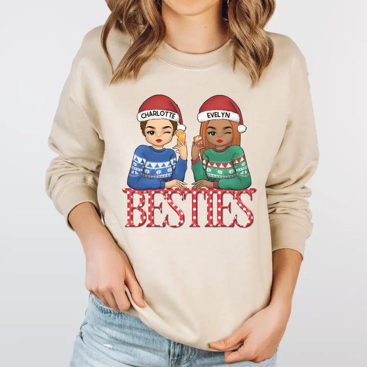 Shirts & Tops-Besties | Personalized Unisex T-Shirt for Besties | Christmas T-Shirt-Unisex Sweatshirt-Sand-JackNRoy