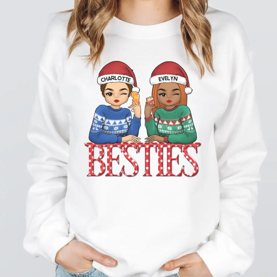 Shirts & Tops-Besties | Personalized Unisex Sweatshirt for Besties | Christmas Sweatshirt-Unisex Sweatshirt-White-JackNRoy