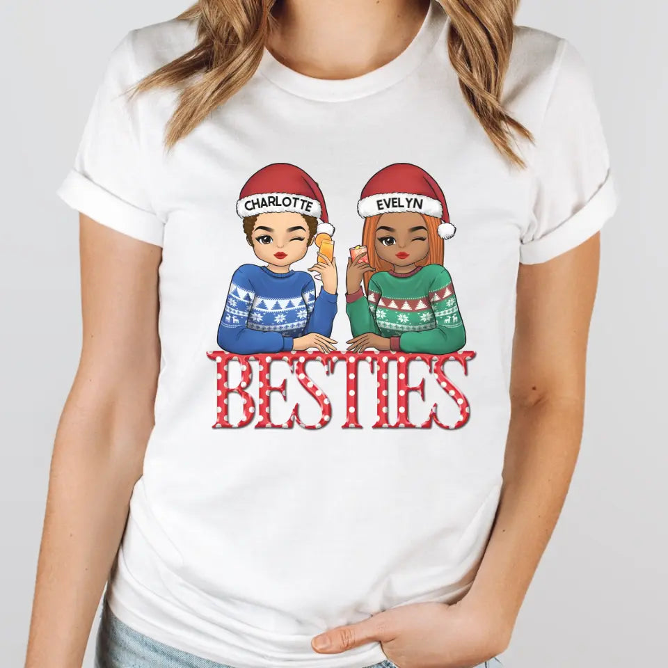 Shirts & Tops-Besties | Personalized Unisex Sweatshirt for Besties | Christmas Sweatshirt-Unisex T-Shirt-White-JackNRoy