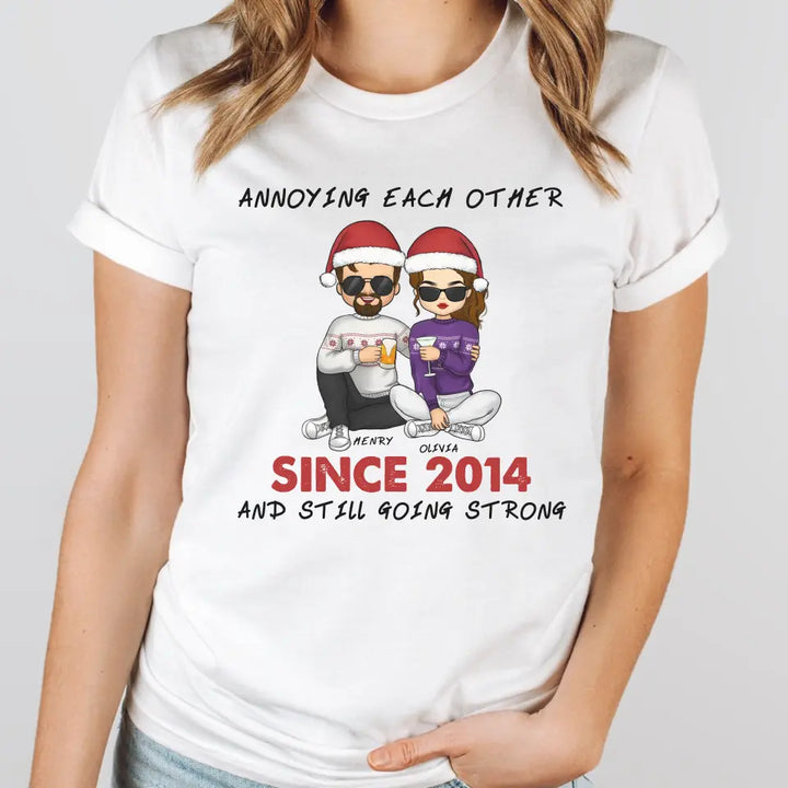Shirts & Tops-Annoying Each Other | Personalized Unisex Sweatshirt for Couples-Unisex T-Shirt-White-JackNRoy