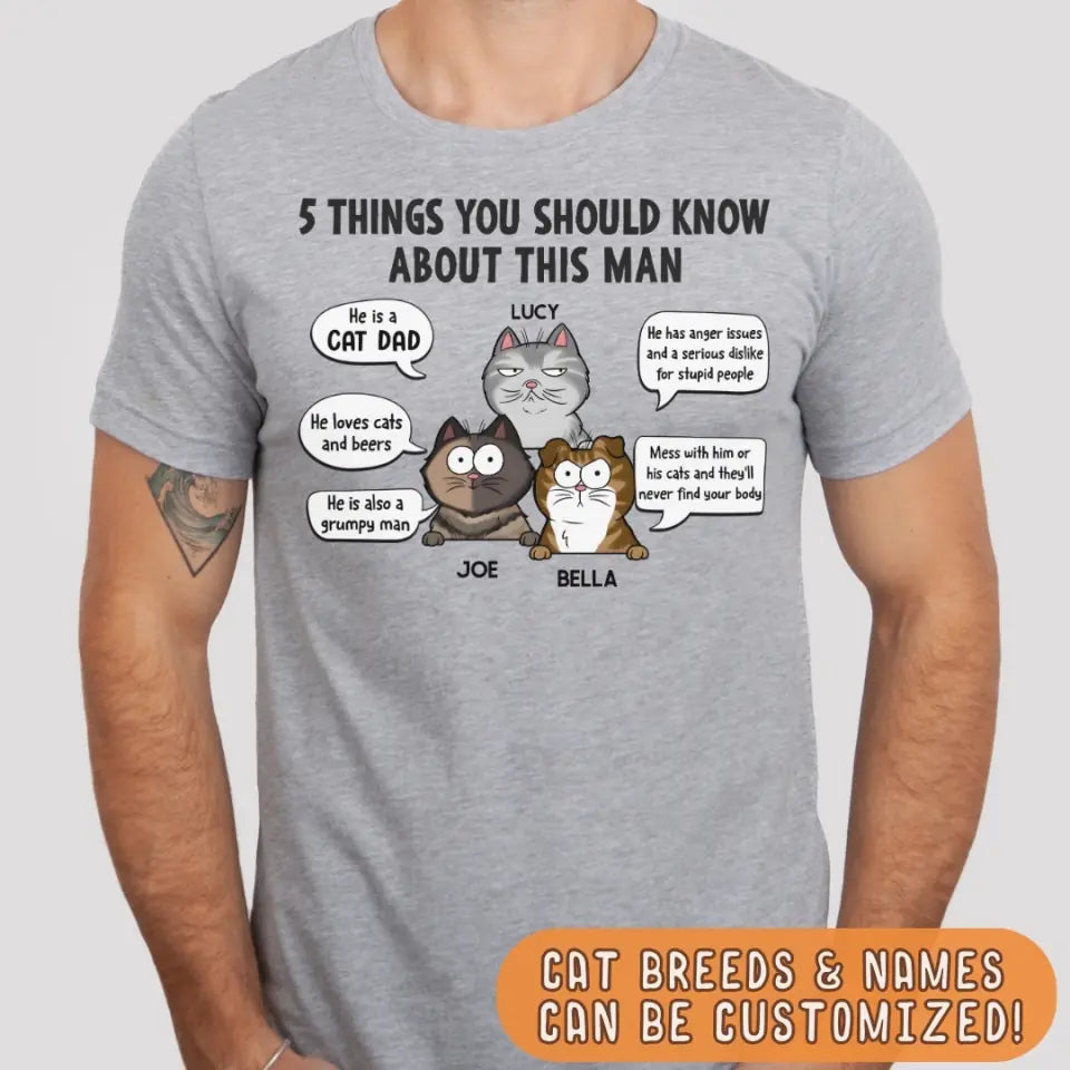 Shirts & Tops-5 Things You Should Know - Personalized Unisex T-Shirt for Cat Dads | Gift for Cat Dads | Pet Lover T-Shirt-JackNRoy