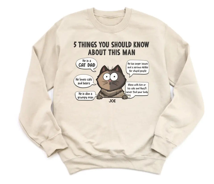 Shirts & Tops-5 Things You Should Know - Personalized Unisex T-Shirt for Cat Dads | Gift for Cat Dads | Pet Lover T-Shirt-Unisex Sweatshirt-Sand-JackNRoy