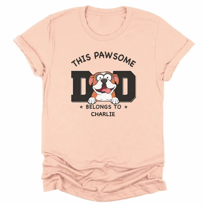 Shirts & Tops-Pawsome Dad Belongs To - Personalized Unisex T-Shirt for Dog Dads | Dog Dad Gift | Pet Lover T-Shirt-Unisex T-Shirt-Heather Peach-JackNRoy