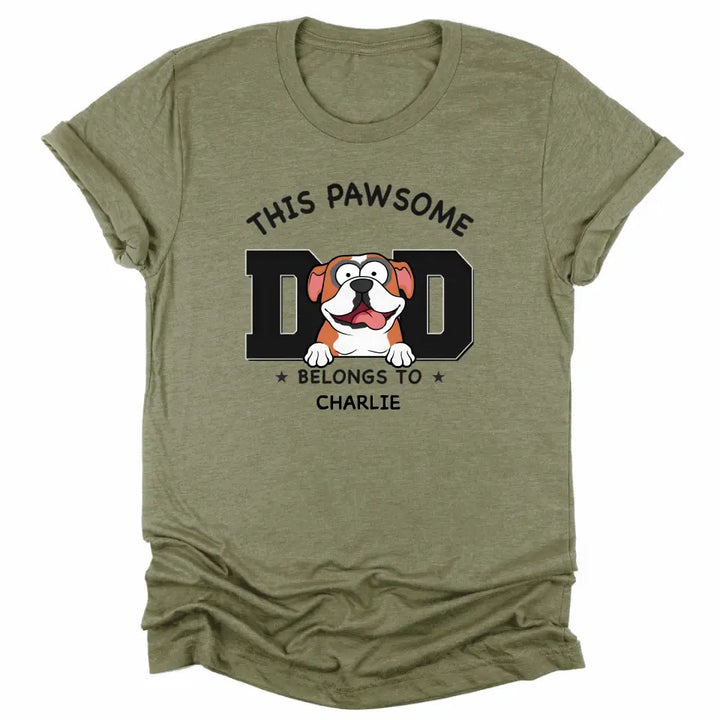 Shirts & Tops-Pawsome Dad Belongs To - Personalized Unisex T-Shirt for Dog Dads | Dog Dad Gift | Pet Lover T-Shirt-Unisex T-Shirt-Heather Olive-JackNRoy