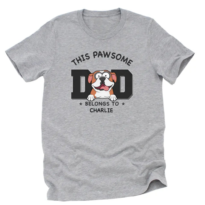 Shirts & Tops-Pawsome Dad Belongs To - Personalized Unisex T-Shirt for Dog Dads | Dog Dad Gift | Pet Lover T-Shirt-Unisex T-Shirt-Athletic Heather-JackNRoy