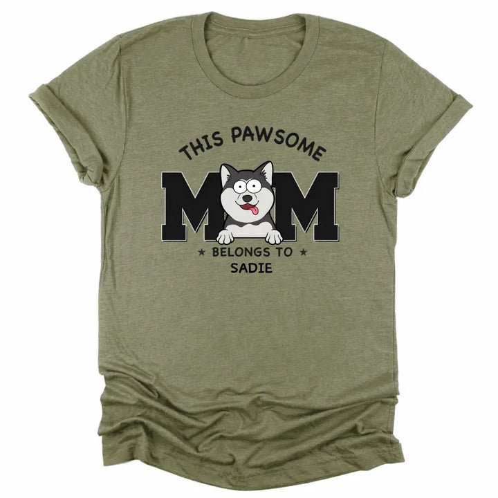 Shirts & Tops-This Pawsome Mom Belongs To - Personalized Unisex T-Shirt for Dog Moms | Dog Mom Gift | Pet Lover T-Shirt-Unisex T-Shirt-Heather Olive-JackNRoy