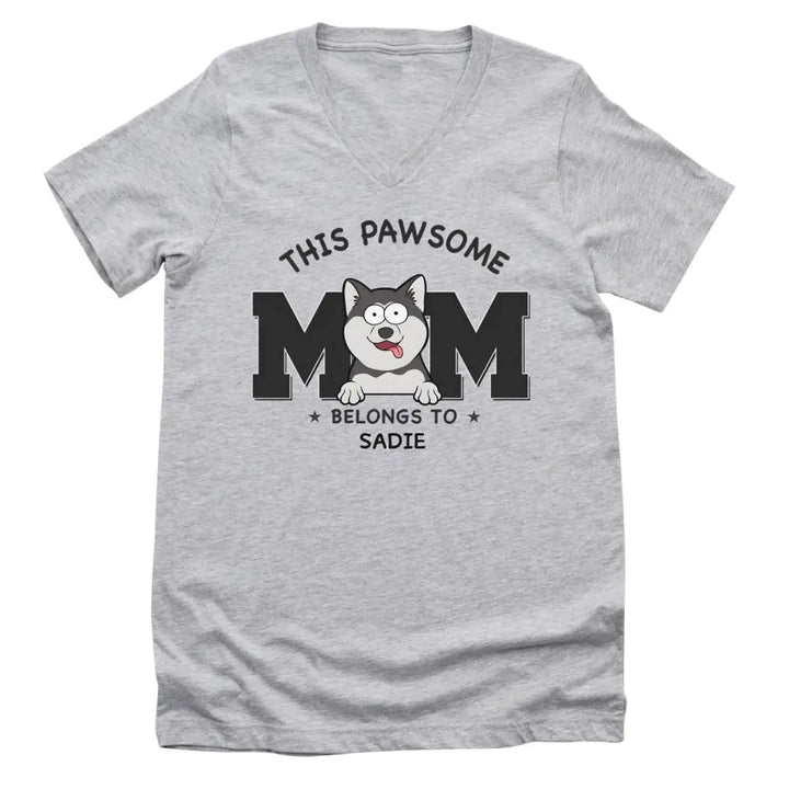 Shirts & Tops-This Pawsome Mom Belongs To - Personalized Unisex T-Shirt for Dog Moms | Dog Mom Gift | Pet Lover T-Shirt-JackNRoy