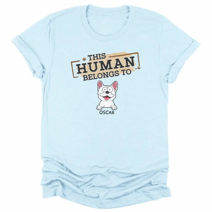 Shirts & Tops-This Human Belongs To - Personalized Unisex T-Shirt for Pet Lovers | Personalized Gift-Unisex T-Shirt-Heather Ice Blue-JackNRoy