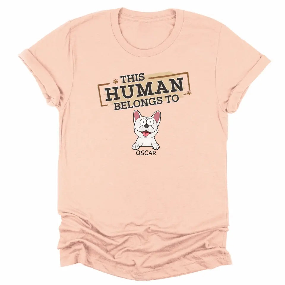 Shirts & Tops-This Human Belongs To - Personalized Unisex T-Shirt for Pet Lovers | Personalized Gift-Unisex T-Shirt-Heather Peach-JackNRoy