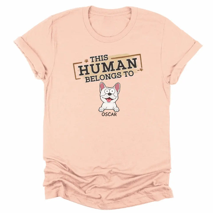 Shirts & Tops-This Human Belongs To - Personalized Unisex T-Shirt for Pet Lovers | Personalized Gift-Unisex T-Shirt-Heather Peach-JackNRoy