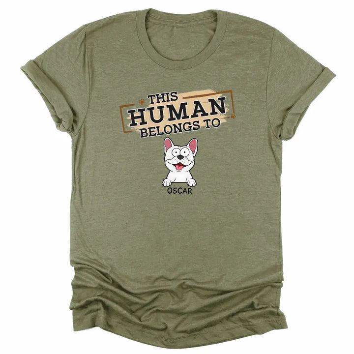 Shirts & Tops-This Human Belongs To - Personalized Unisex T-Shirt for Pet Lovers | Personalized Gift-Unisex T-Shirt-Heather Olive-JackNRoy