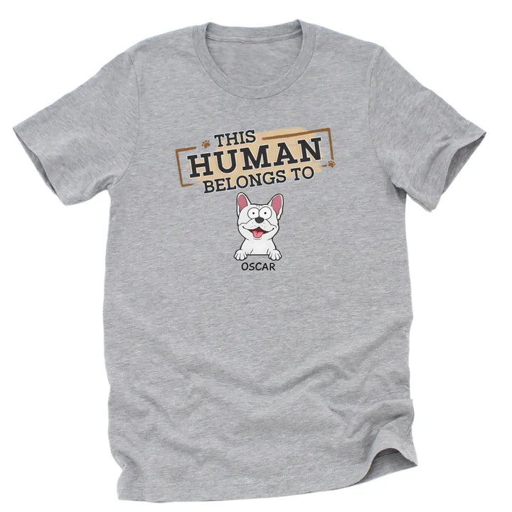 Shirts & Tops-This Human Belongs To - Personalized Unisex T-Shirt for Pet Lovers | Personalized Gift-Unisex T-Shirt-Athletic Heather-JackNRoy