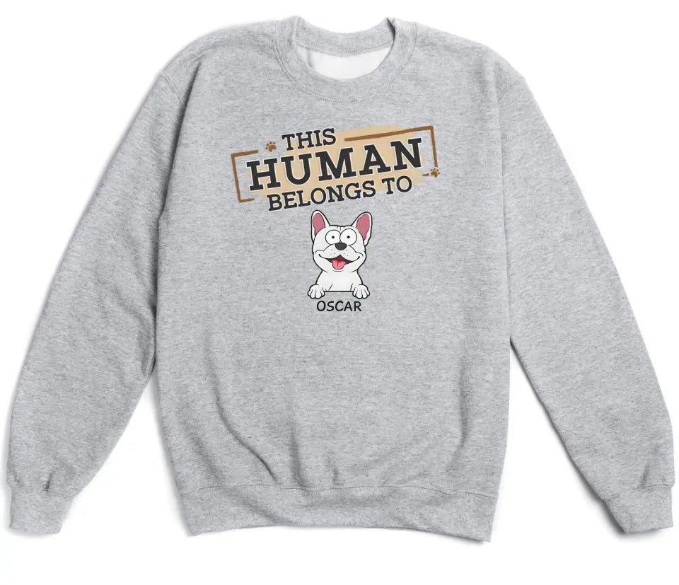 Shirts & Tops-This Human Belongs To - Personalized Unisex T-Shirt for Pet Lovers | Personalized Gift-Unisex Sweatshirt-Sport Grey-JackNRoy