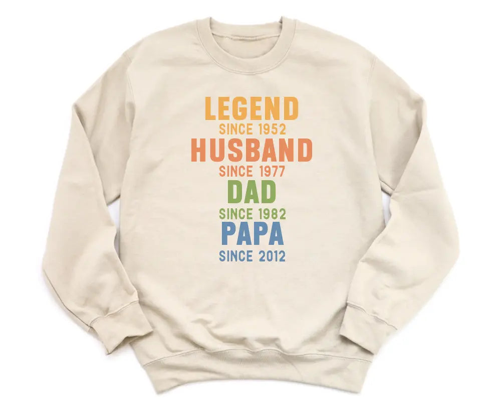 Shirts & Tops-Legend - Husband - Dad - Personalized T-Shirt For Men | Dad Gift | Gift For Him-Unisex Sweatshirt-Sand-JackNRoy