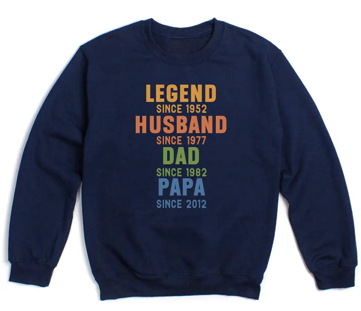 Shirts & Tops-Legend - Husband - Dad - Personalized T-Shirt For Men | Dad Gift | Gift For Him-Unisex Sweatshirt-Navy-JackNRoy