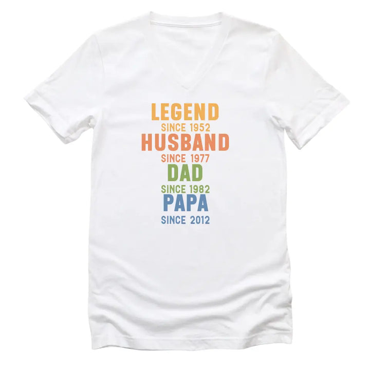 Shirts & Tops-Legend - Husband - Dad - Personalized T-Shirt For Men | Dad Gift | Gift For Him-Unisex V-Neck-White-JackNRoy