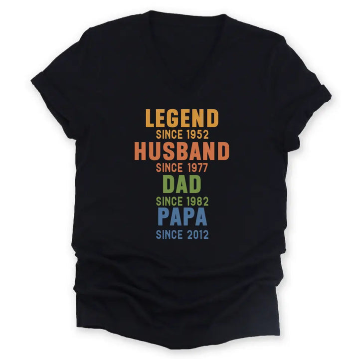 Shirts & Tops-Legend - Husband - Dad - Personalized T-Shirt For Men | Dad Gift | Gift For Him-Unisex V-Neck-Black-JackNRoy