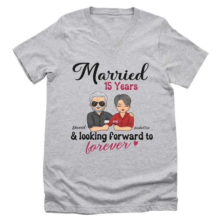 Shirts & Tops-Looking Forward to Forever - Personalized Unisex T-Shirt for Couples | Couple Gifts-Unisex V-Neck-Athletic Heather-JackNRoy