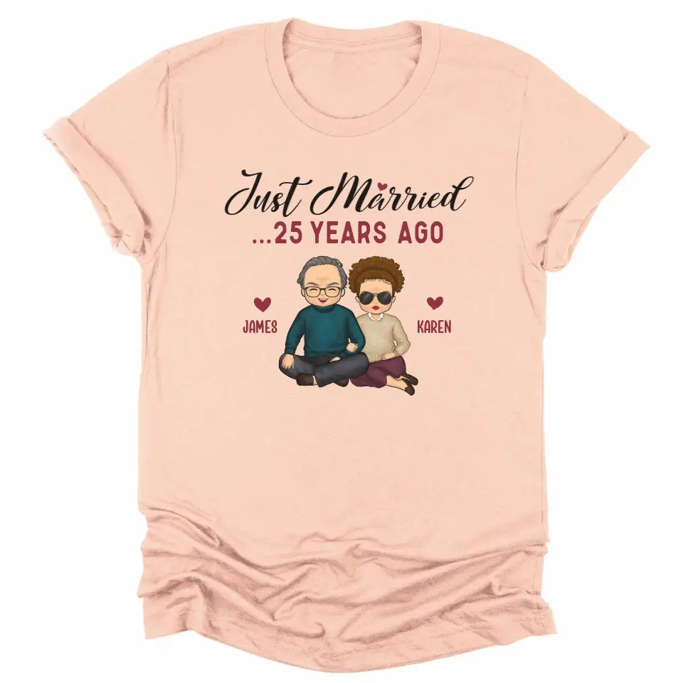 Shirts & Tops-Just Married... Years Ago - Personalized Unisex T-Shirt for Couples | Funny Couple Tee | Couple Gifts-Unisex T-Shirt-Heather Peach-JackNRoy