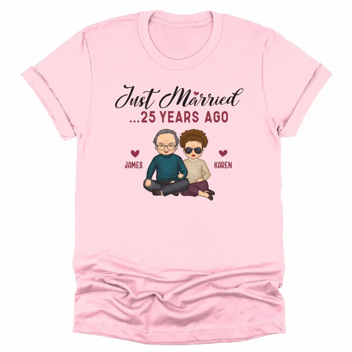 Shirts & Tops-Just Married... Years Ago - Personalized Unisex T-Shirt for Couples | Funny Couple Tee | Couple Gifts-Unisex T-Shirt-Pink-JackNRoy