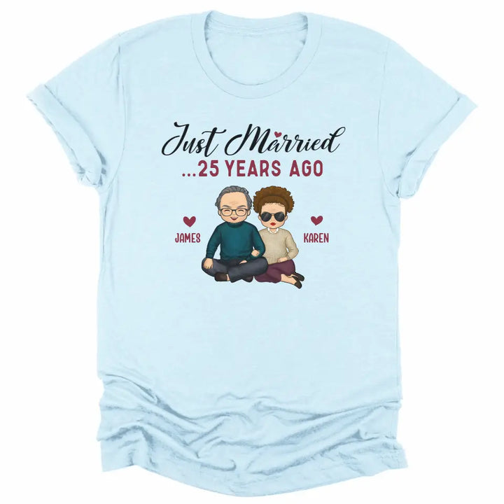 Shirts & Tops-Just Married... Years Ago - Personalized Unisex T-Shirt for Couples | Funny Couple Tee | Couple Gifts-Unisex T-Shirt-Heather Ice Blue-JackNRoy