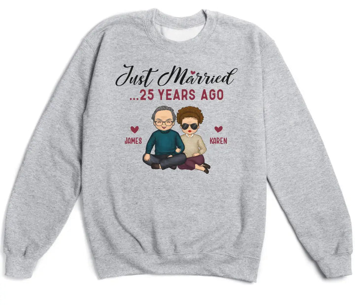 Shirts & Tops-Just Married... Years Ago - Personalized Unisex T-Shirt for Couples | Funny Couple Tee | Couple Gifts-Unisex Sweatshirt-Sport Grey-JackNRoy