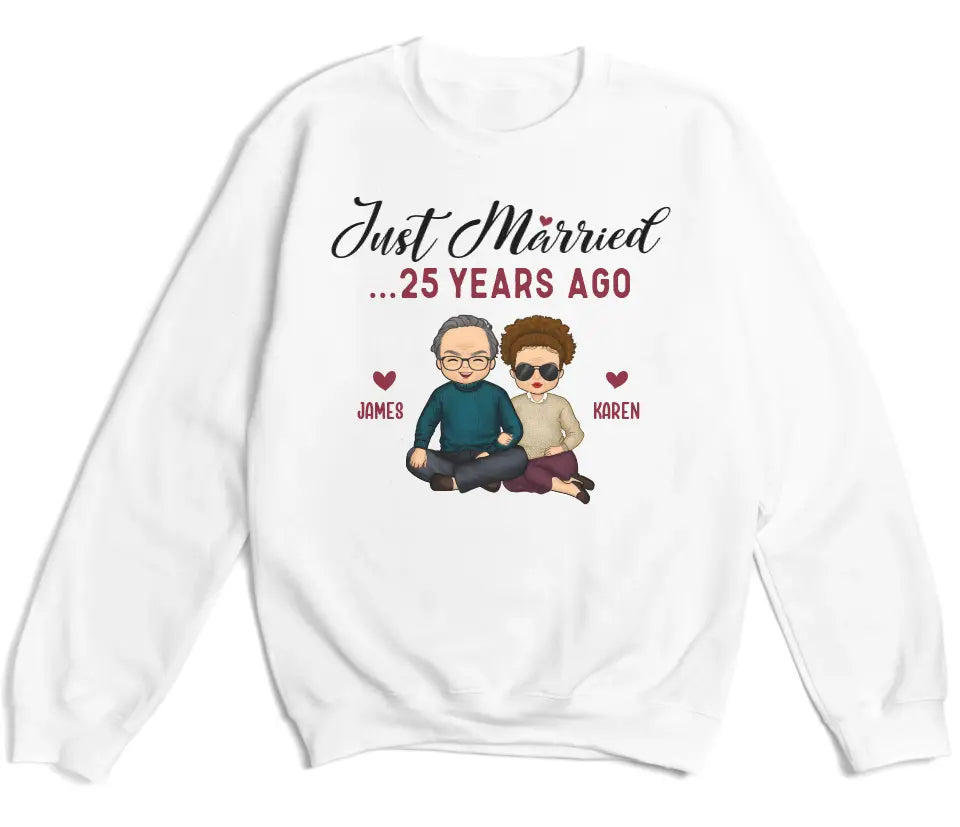 Shirts & Tops-Just Married... Years Ago - Personalized Unisex T-Shirt for Couples | Funny Couple Tee | Couple Gifts-Unisex Sweatshirt-White-JackNRoy
