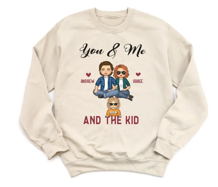 Shirts & Tops-You & Me & The Kids - Personalized Unisex T-Shirt for Couples | Couple Gifts-Unisex Sweatshirt-Sand-JackNRoy