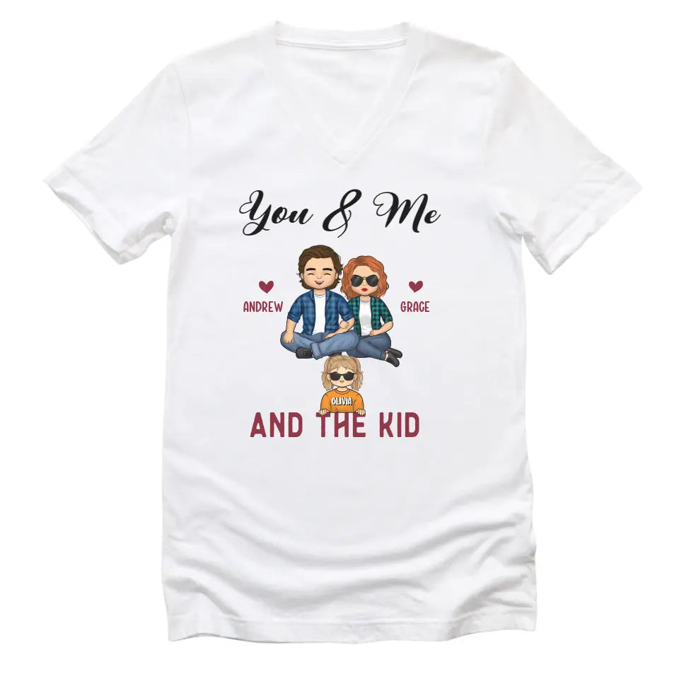 Shirts & Tops-You & Me & The Kids - Personalized Unisex T-Shirt for Couples | Couple Gifts-Unisex V-Neck-White-JackNRoy