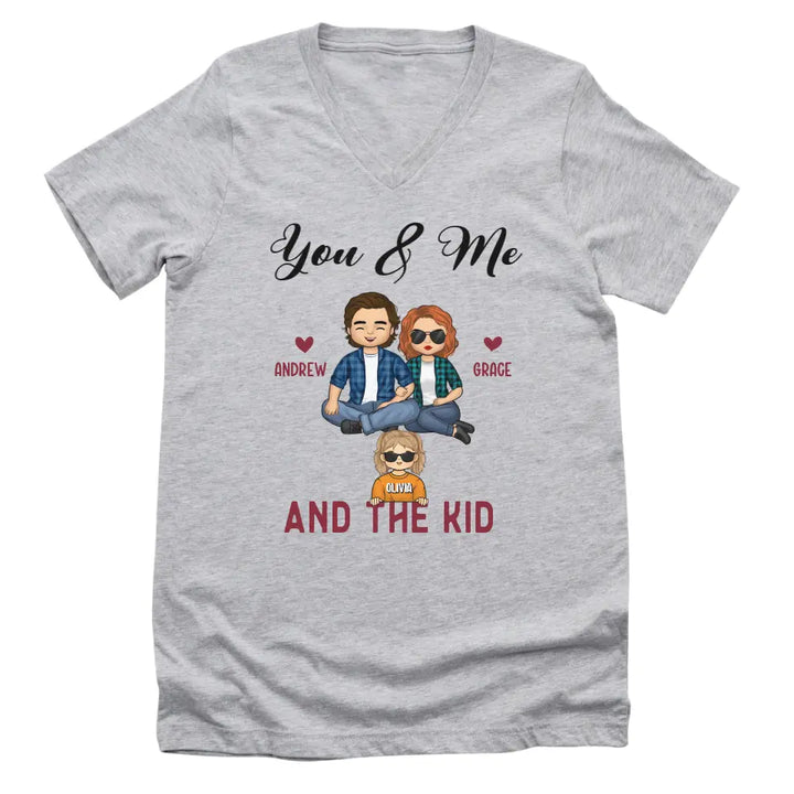 Shirts & Tops-You & Me & The Kids - Personalized Unisex T-Shirt for Couples | Couple Gifts-Unisex V-Neck-Athletic Heather-JackNRoy