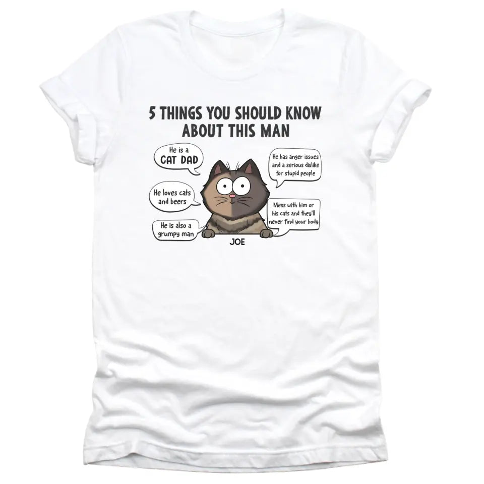 Shirts & Tops-5 Things You Should Know - Personalized Unisex T-Shirt for Cat Dads | Gift for Cat Dads | Pet Lover T-Shirt-Unisex T-Shirt-White-JackNRoy