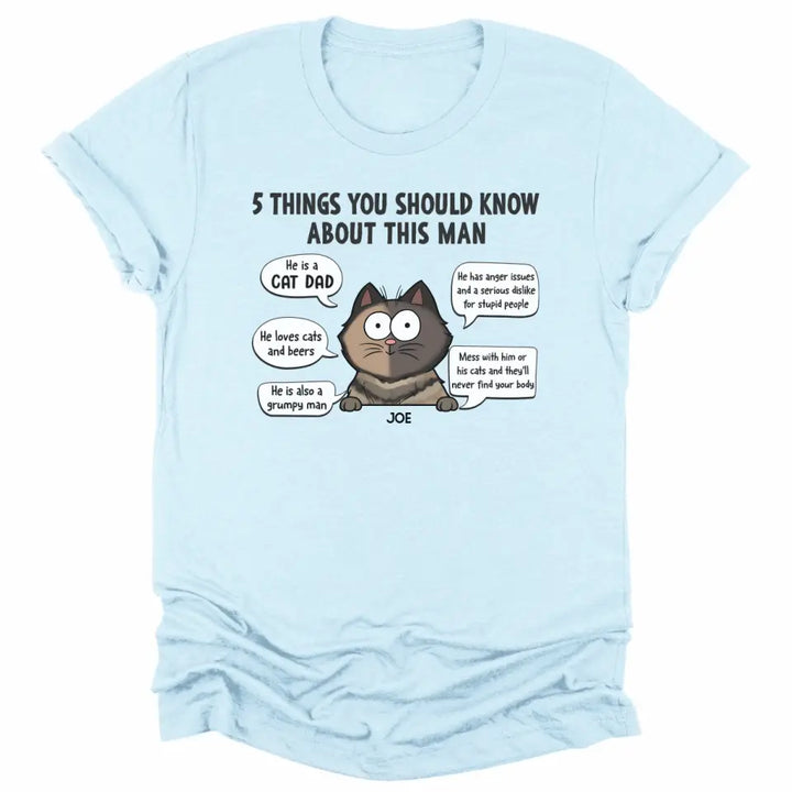 Shirts & Tops-5 Things You Should Know - Personalized Unisex T-Shirt for Cat Dads | Gift for Cat Dads | Pet Lover T-Shirt-Unisex T-Shirt-Heather Ice Blue-JackNRoy