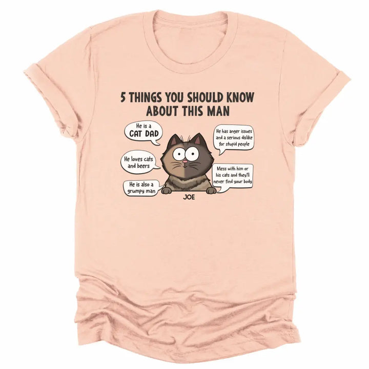 Shirts & Tops-5 Things You Should Know - Personalized Unisex T-Shirt for Cat Dads | Gift for Cat Dads | Pet Lover T-Shirt-Unisex T-Shirt-Heather Peach-JackNRoy