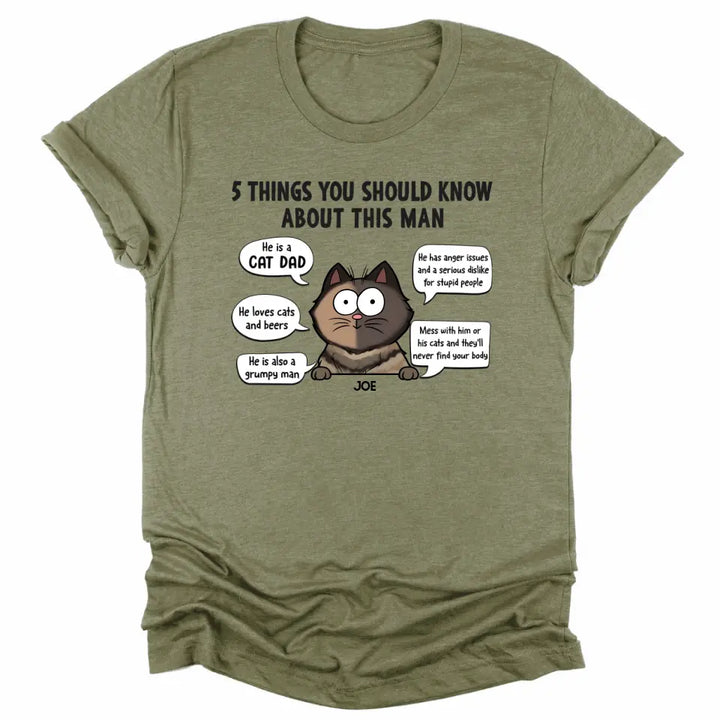 Shirts & Tops-5 Things You Should Know - Personalized Unisex T-Shirt for Cat Dads | Gift for Cat Dads | Pet Lover T-Shirt-Unisex T-Shirt-Heather Olive-JackNRoy